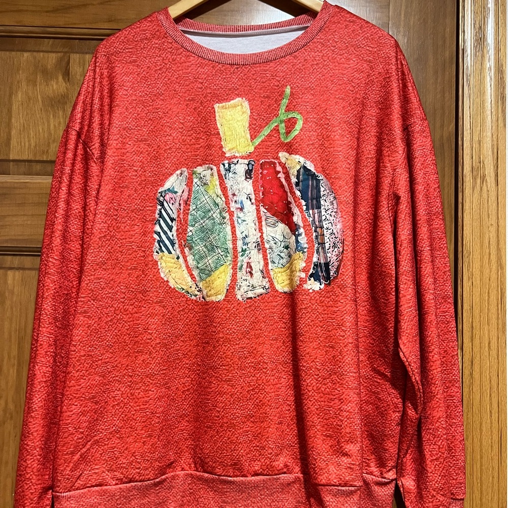 Orange Pumpkin Patchwork Long Sleeve Top